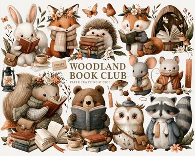 Woodland Book Club Illustration Poster. poster