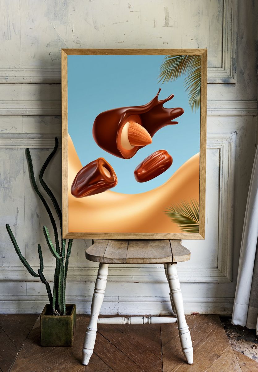 Floating Dates Tropical Illustration Poster. — room view 1
