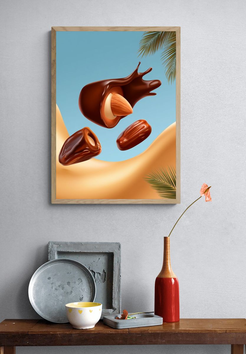 Floating Dates Tropical Illustration Poster. — room view 3