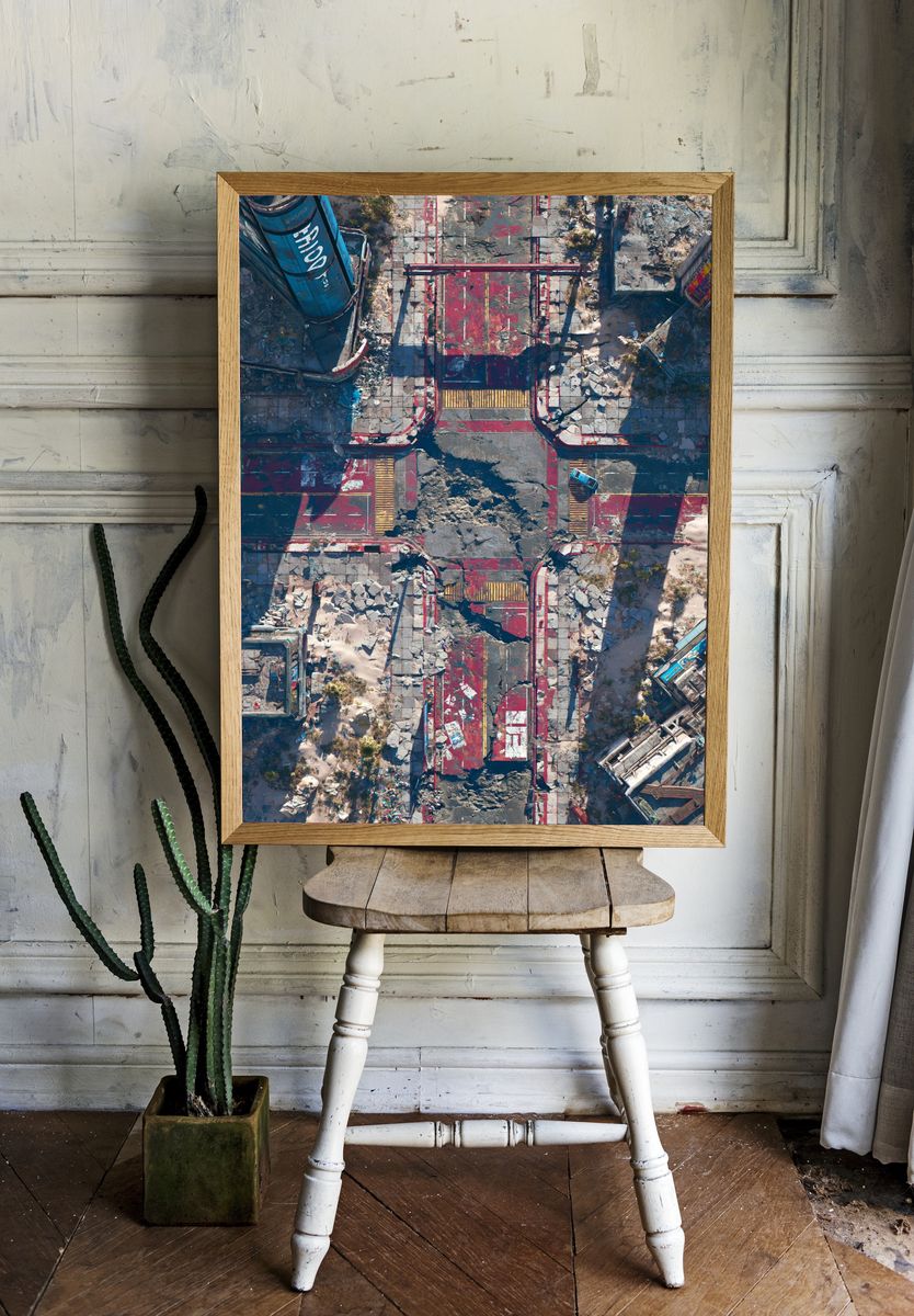 Ruined Futuristic Cityscape Illustration Poster. — room view 1