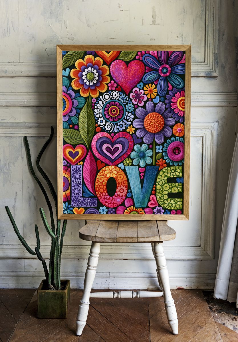 Colorful Floral Hearts Poster. room preview