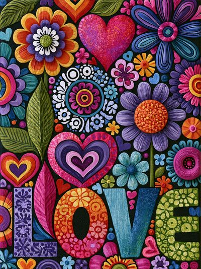 Colorful Floral Hearts Poster. poster