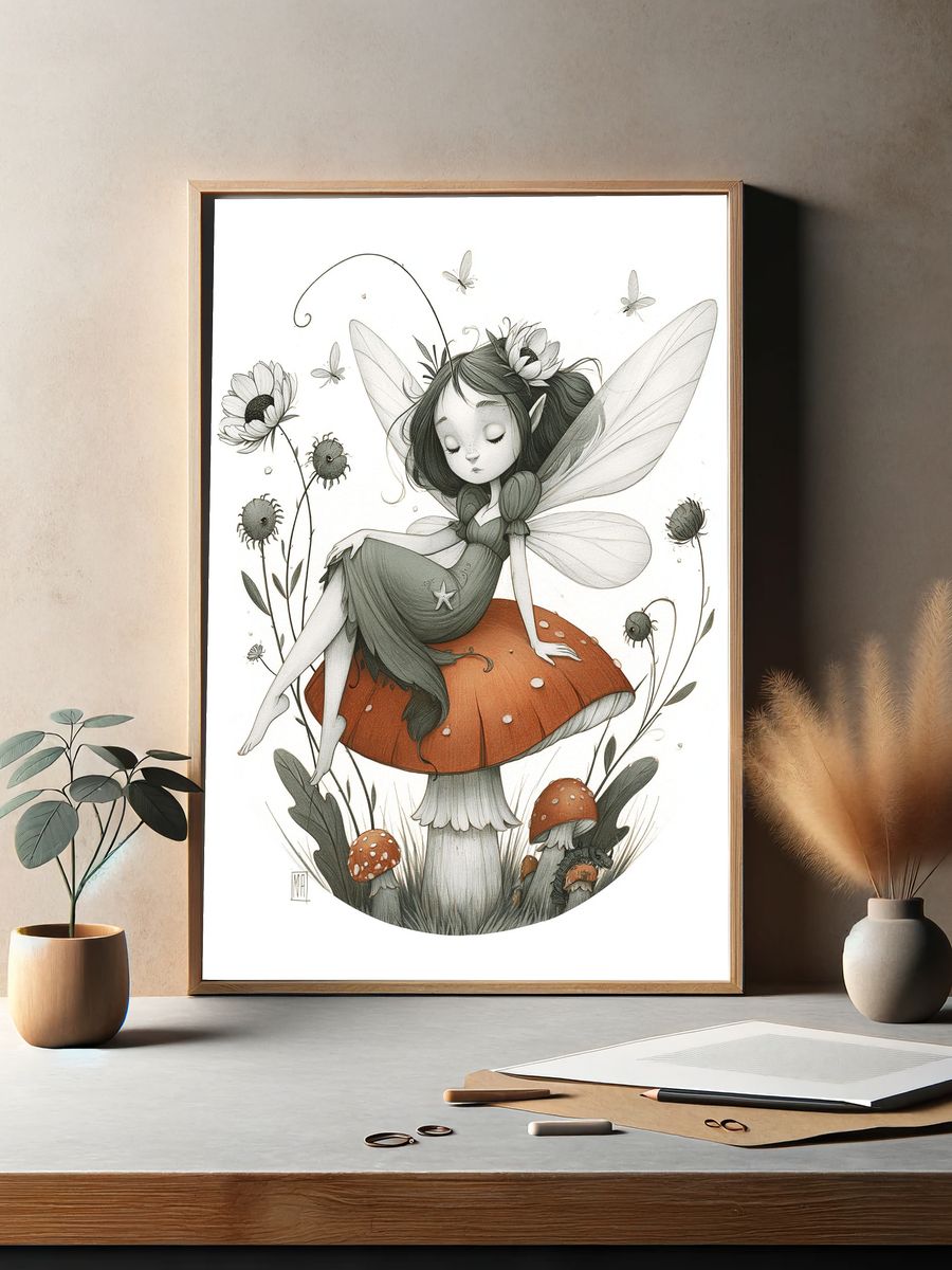 Mushroom Fairy Illustration Poster. — room view 2