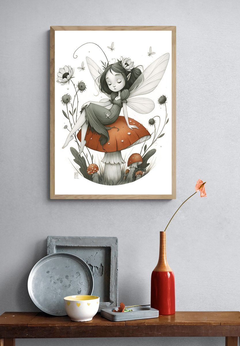 Mushroom Fairy Illustration Poster. — room view 3