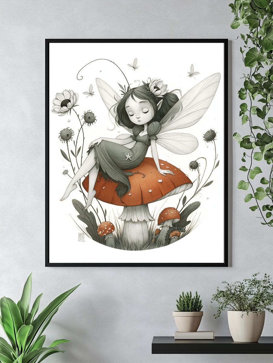 Mushroom Fairy Illustration Poster. — room view 4