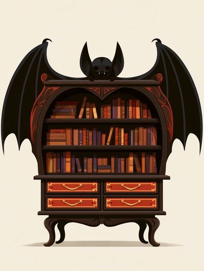 Bat Bookshelf Illustration Poster. poster