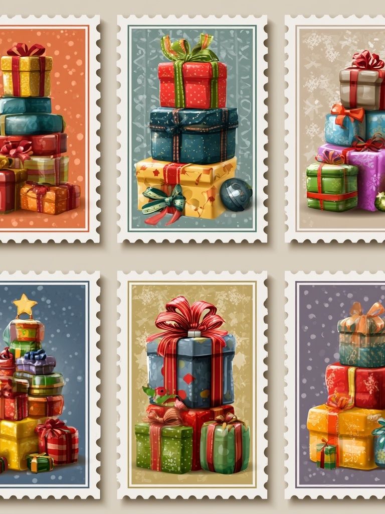 Festive Gift Stacks Illustration Poster. poster detail