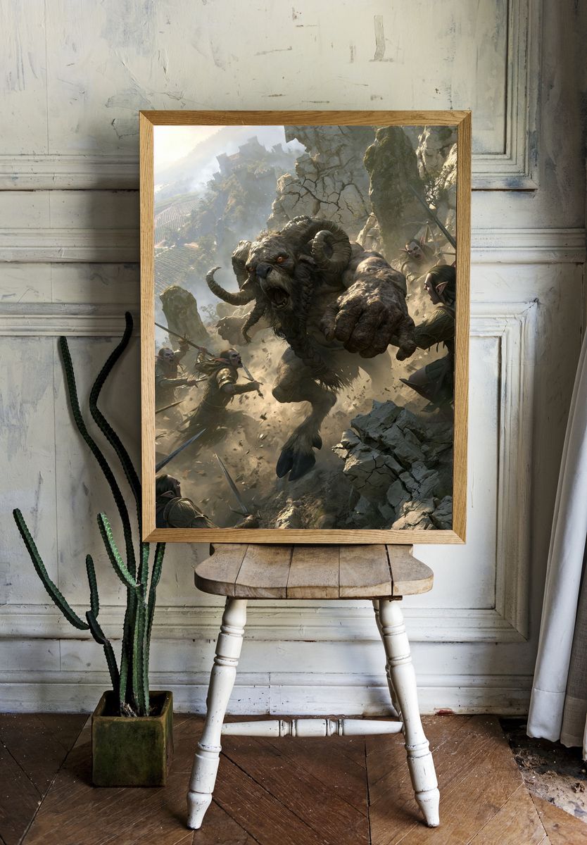 Minotaur Battle Fantasy Illustration Poster. — room view 1