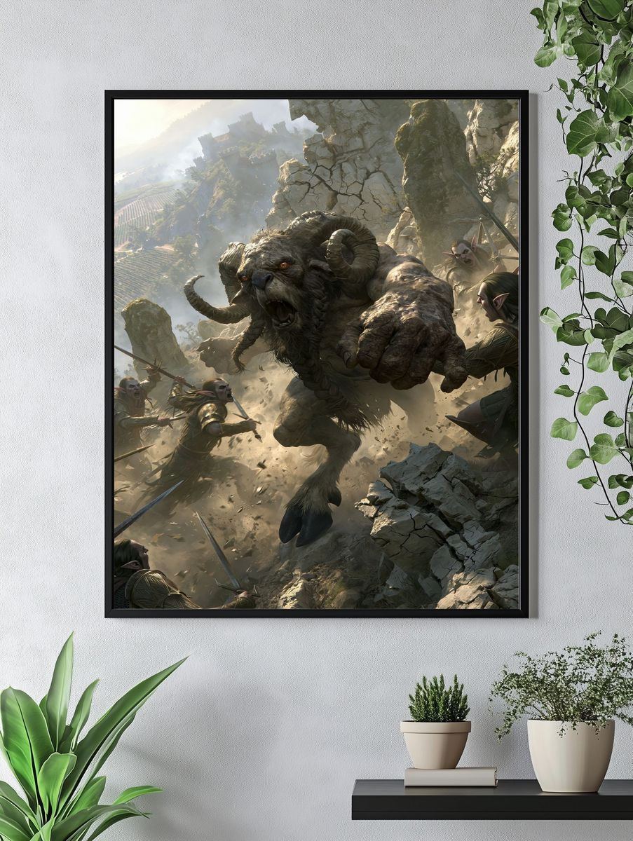 Minotaur Battle Fantasy Illustration Poster. — room view 4