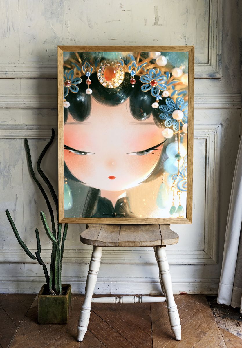 Ornate Geisha Portrait Print. room preview