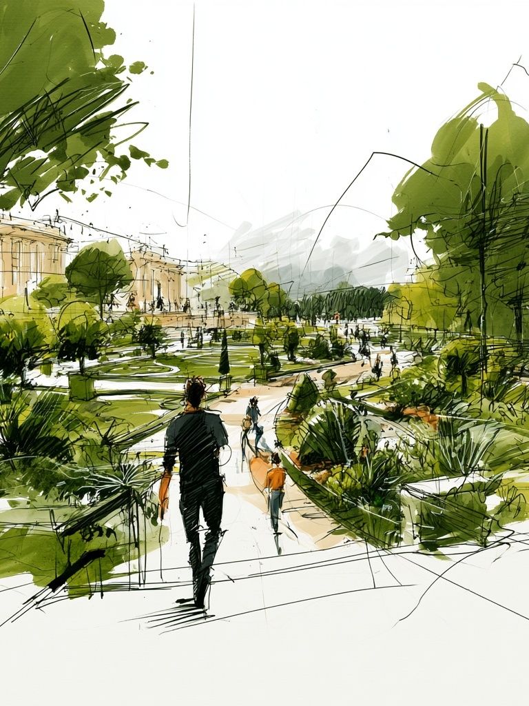 Garden Walk Sketch Illustration Poster. poster — illustration art