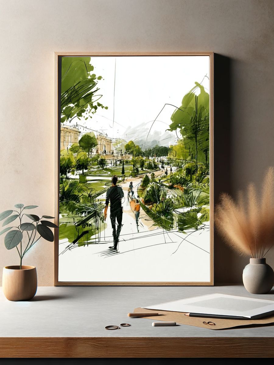 Garden Walk Sketch Illustration Poster. — room view 2