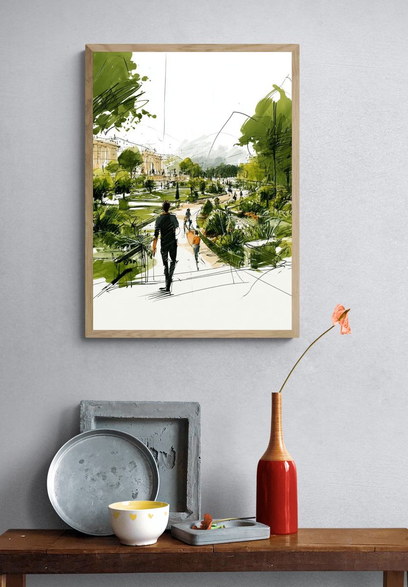 Garden Walk Sketch Illustration Poster. — room view 3