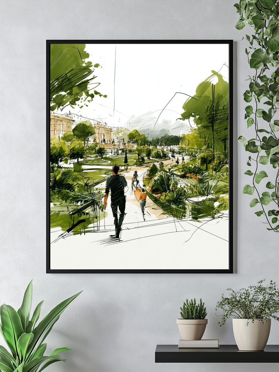 Garden Walk Sketch Illustration Poster. — room view 4