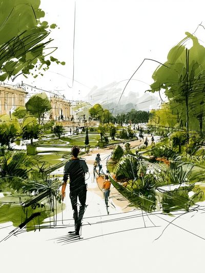 Garden Walk Sketch Illustration Poster.