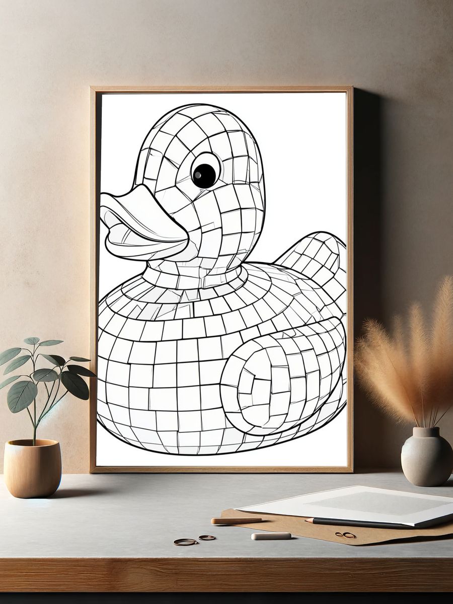 Mosaic Duck Line Art Poster. — room view 2