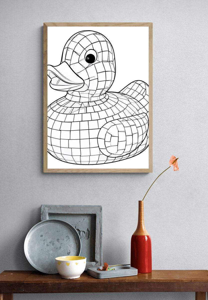 Mosaic Duck Line Art Poster. — room view 3