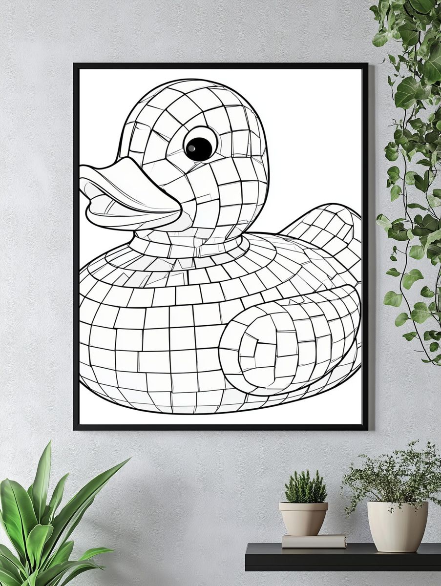 Mosaic Duck Line Art Poster. — room view 4