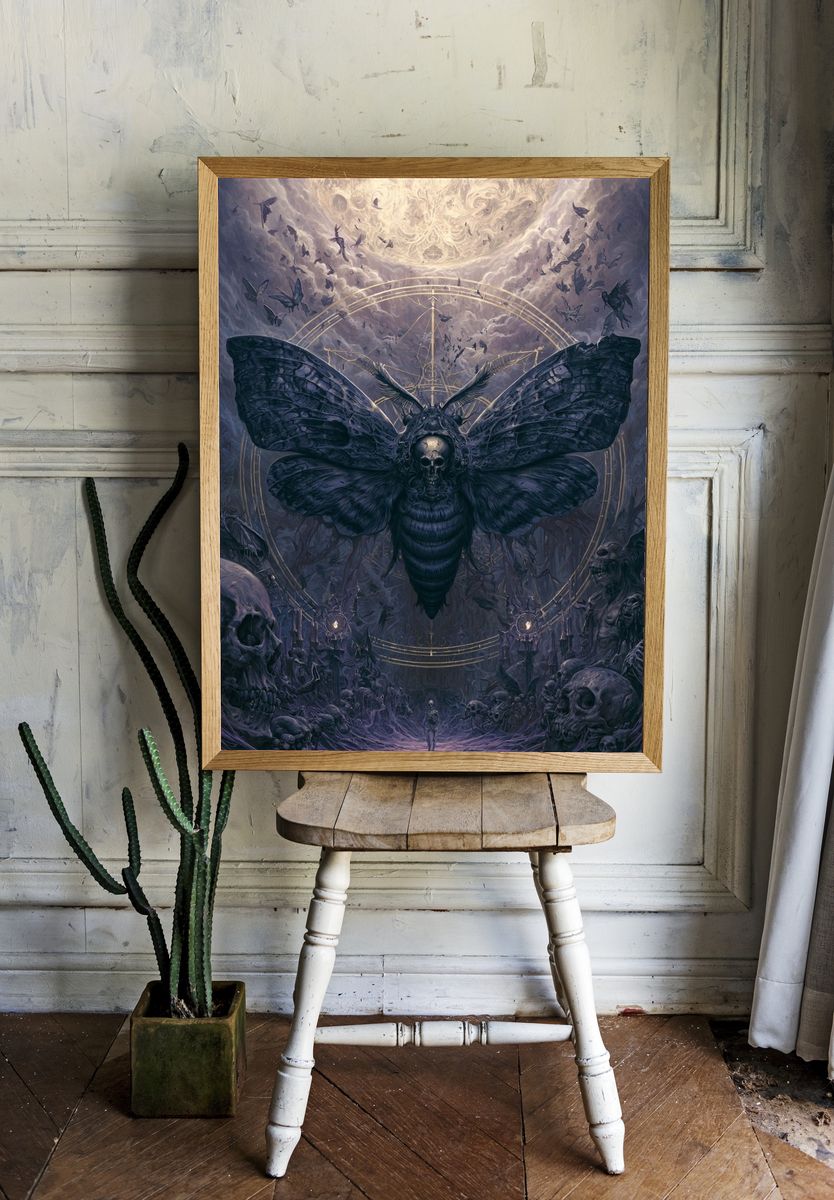 Skull Moth Surrealism Poster. — room view 1