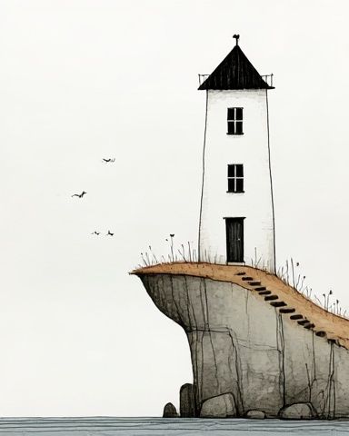 Cliffside Lighthouse Surreal Print. poster — illustration art