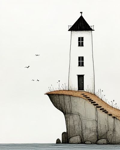 Cliffside Lighthouse Surreal Print. poster