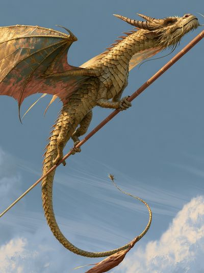 Golden Dragon Skyward Illustration Poster.