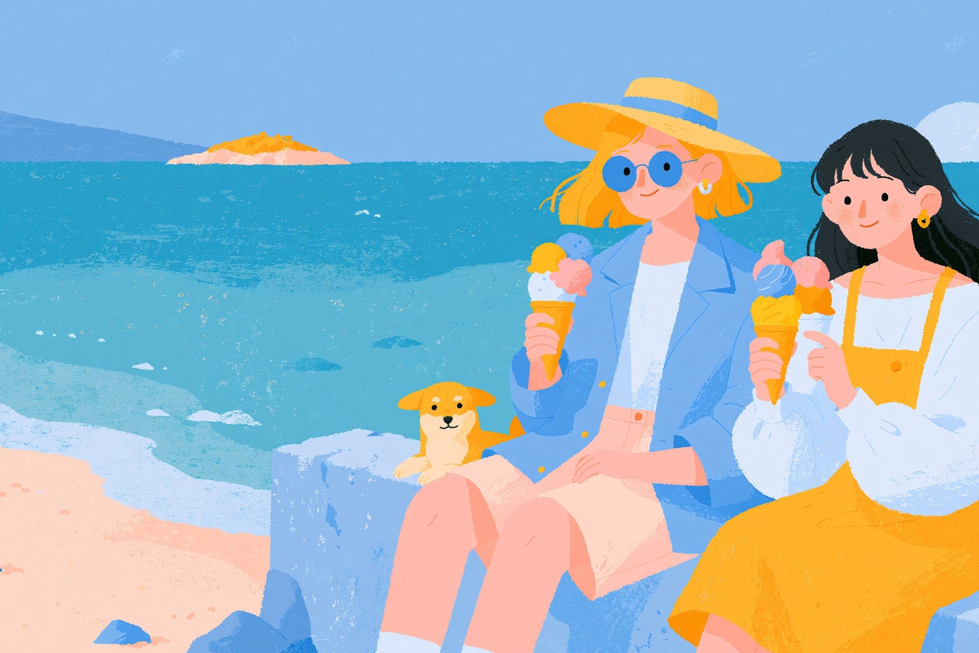 Beach Day Friends Illustration Print. poster — illustration art