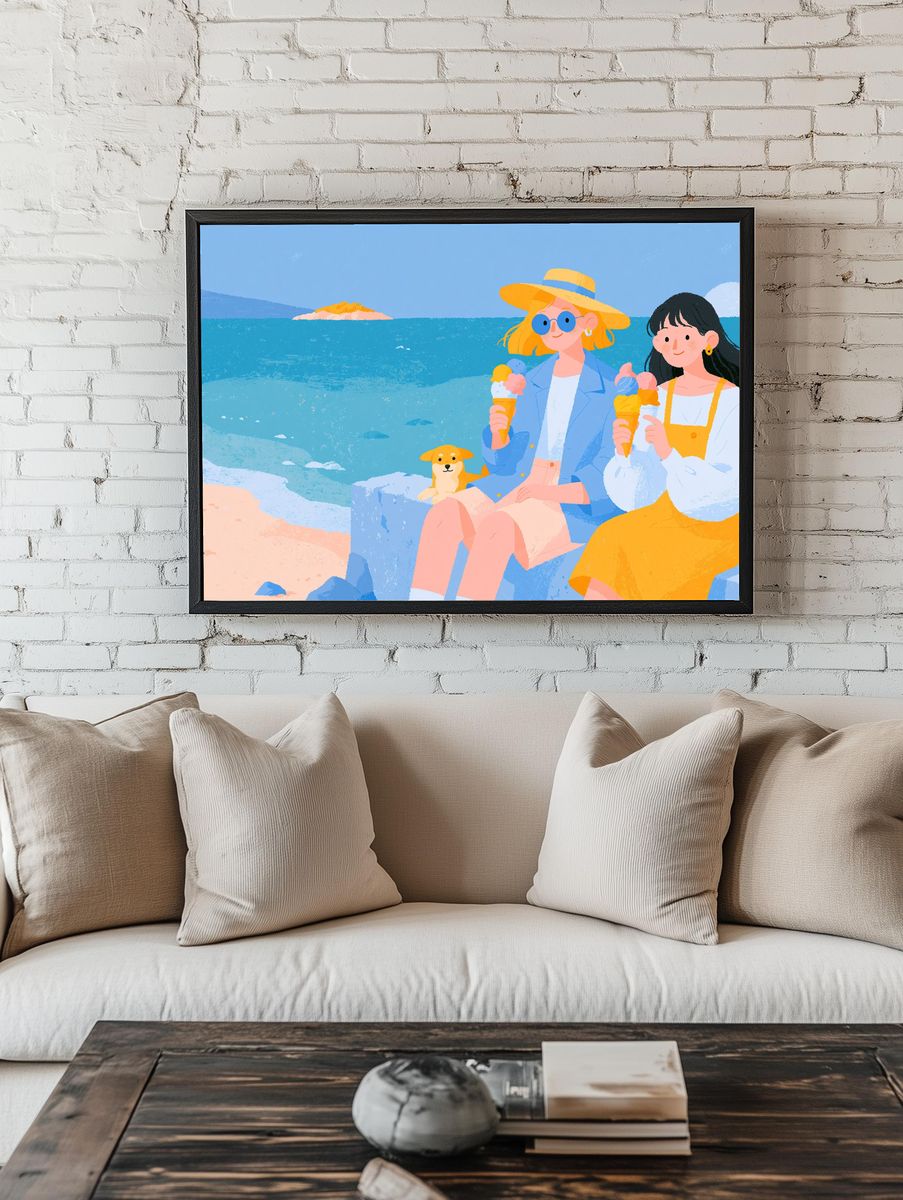 Beach Day Friends Illustration Print. — room view 1