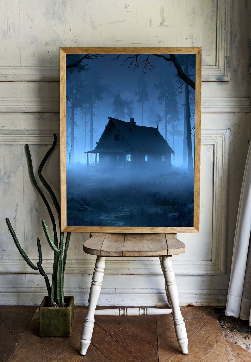 Dreamy Garden Pool Illustration Poster. — room view 1