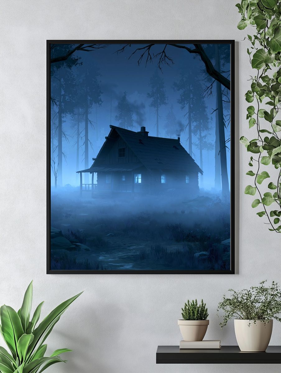 Dreamy Garden Pool Illustration Poster. — room view 4