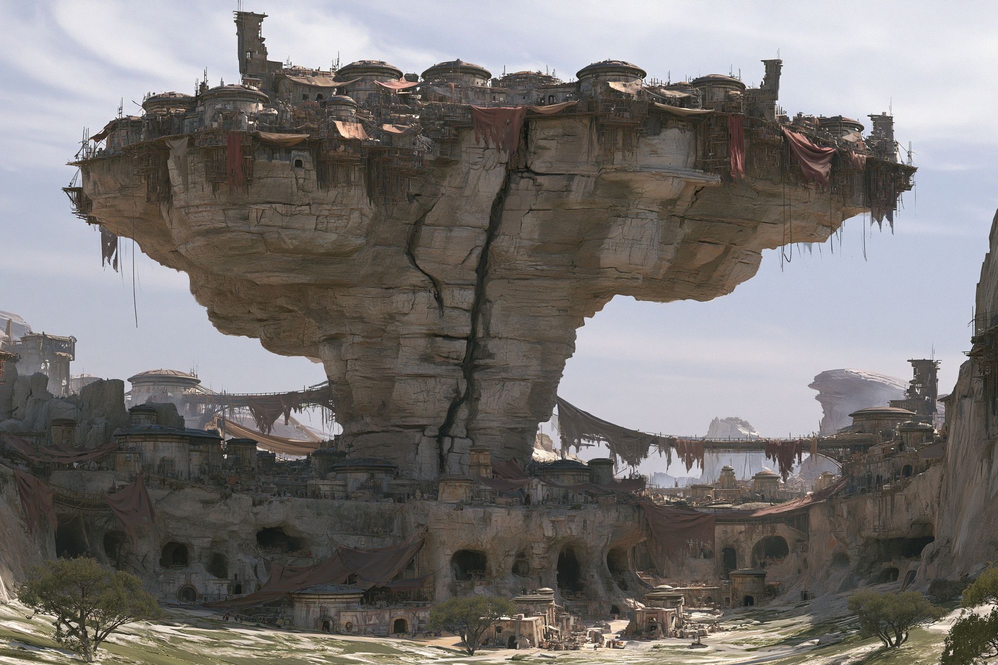 Floating Cliff City Sci-Fi Print. poster — illustration art