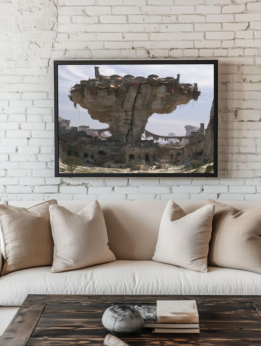 Floating Cliff City Sci-Fi Print. — room view 1