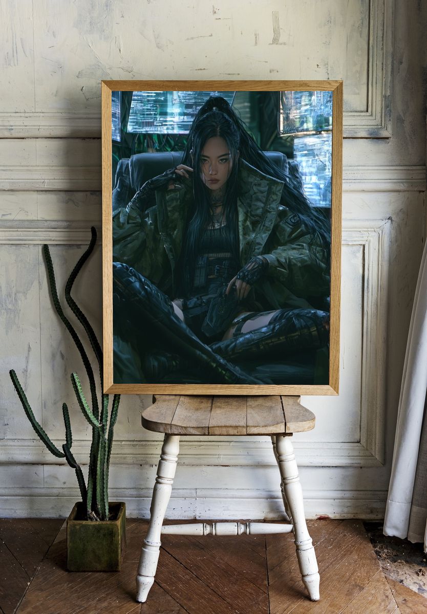 Cyberpunk Warrior Portrait Poster. — room view 1