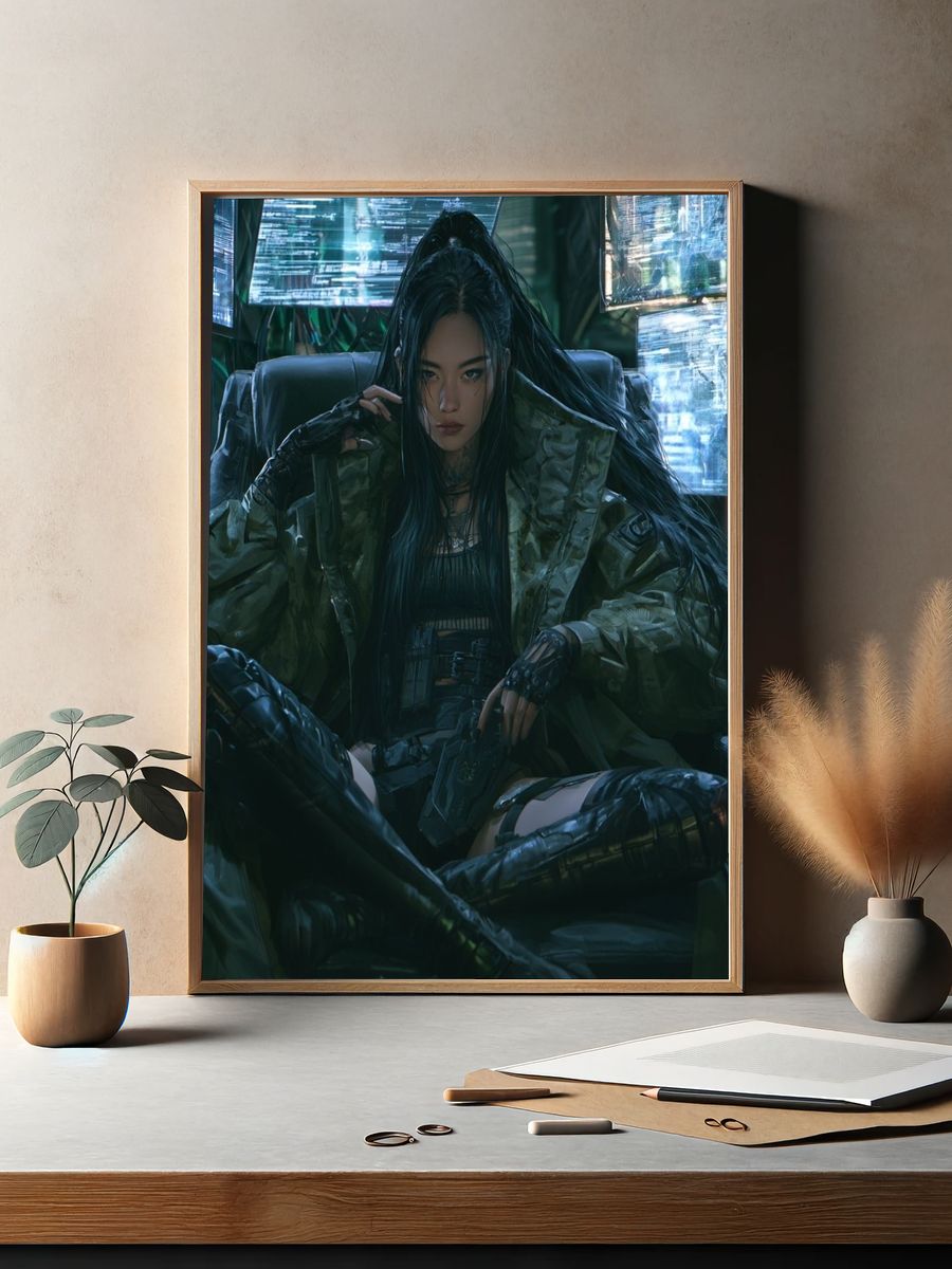 Cyberpunk Warrior Portrait Poster. — room view 2