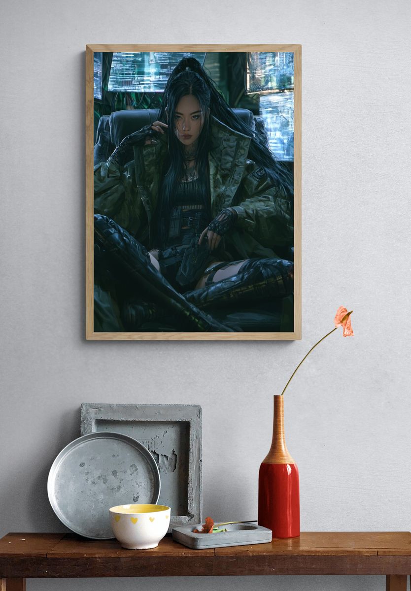 Cyberpunk Warrior Portrait Poster. — room view 3