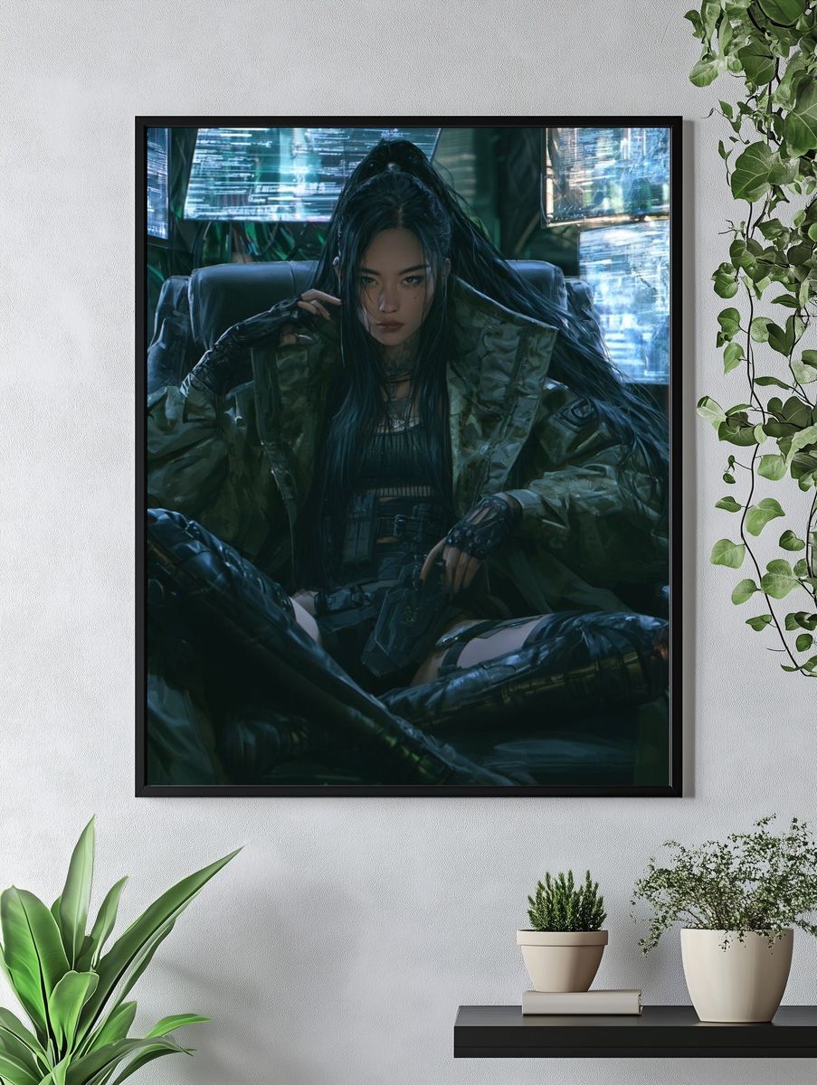 Cyberpunk Warrior Portrait Poster. — room view 4