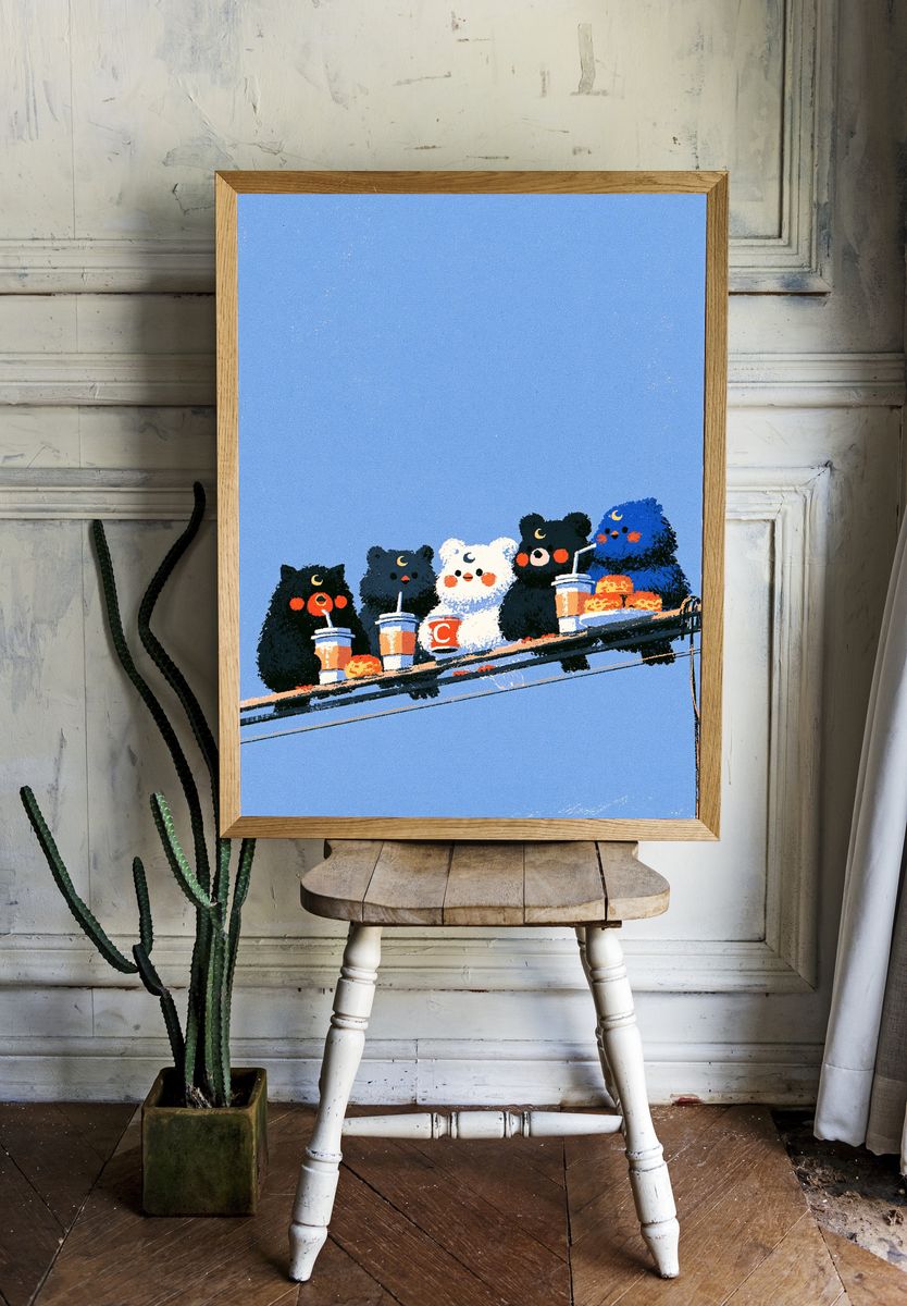 Cute Bear Friends — Illustration Print. — room view 1