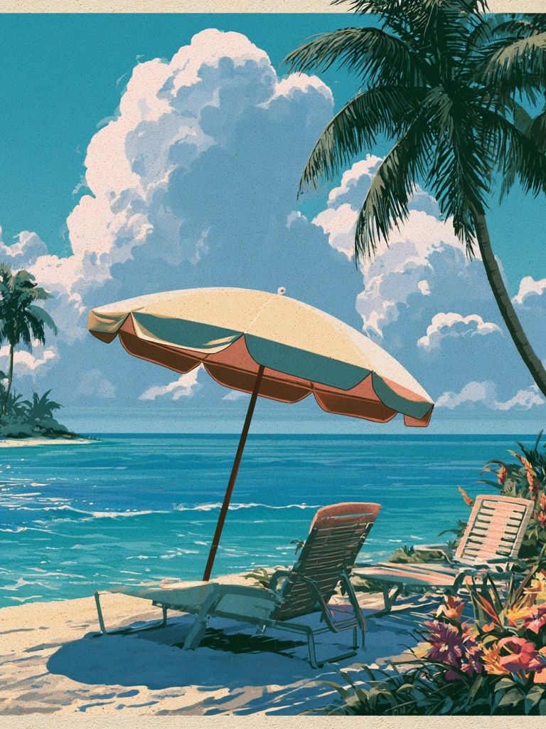 Tropical Beach Paradise Illustration Poster. poster detail