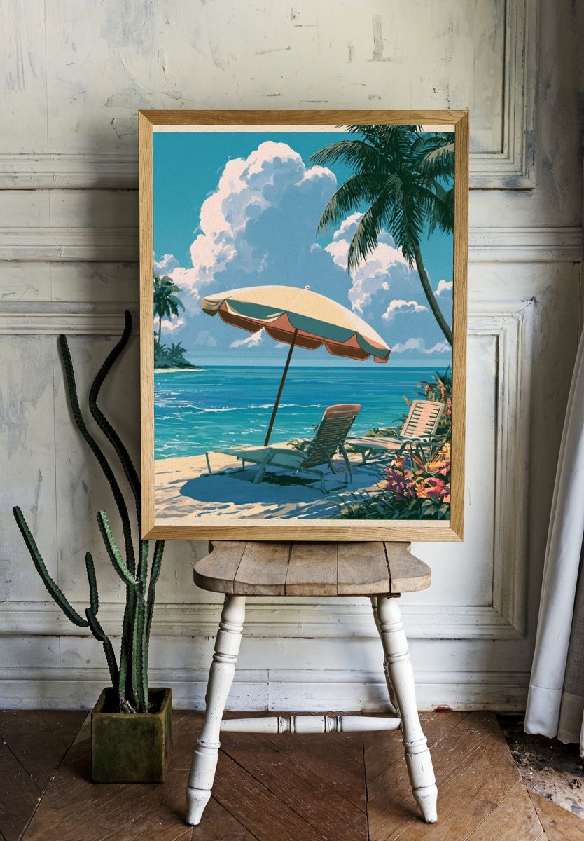 Tropical Beach Paradise Illustration Poster. room preview