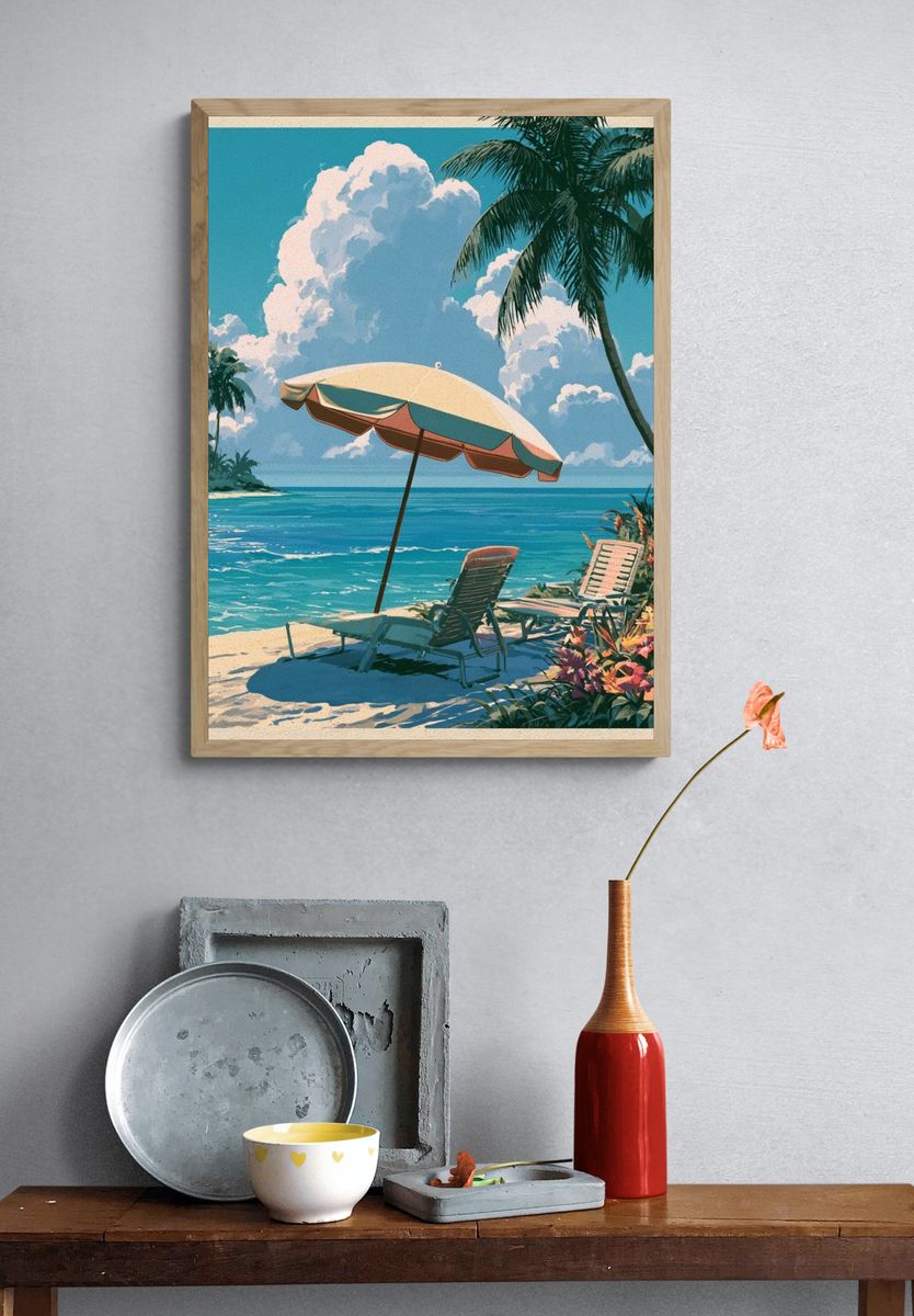 Tropical Beach Paradise Illustration Poster. — room view 3