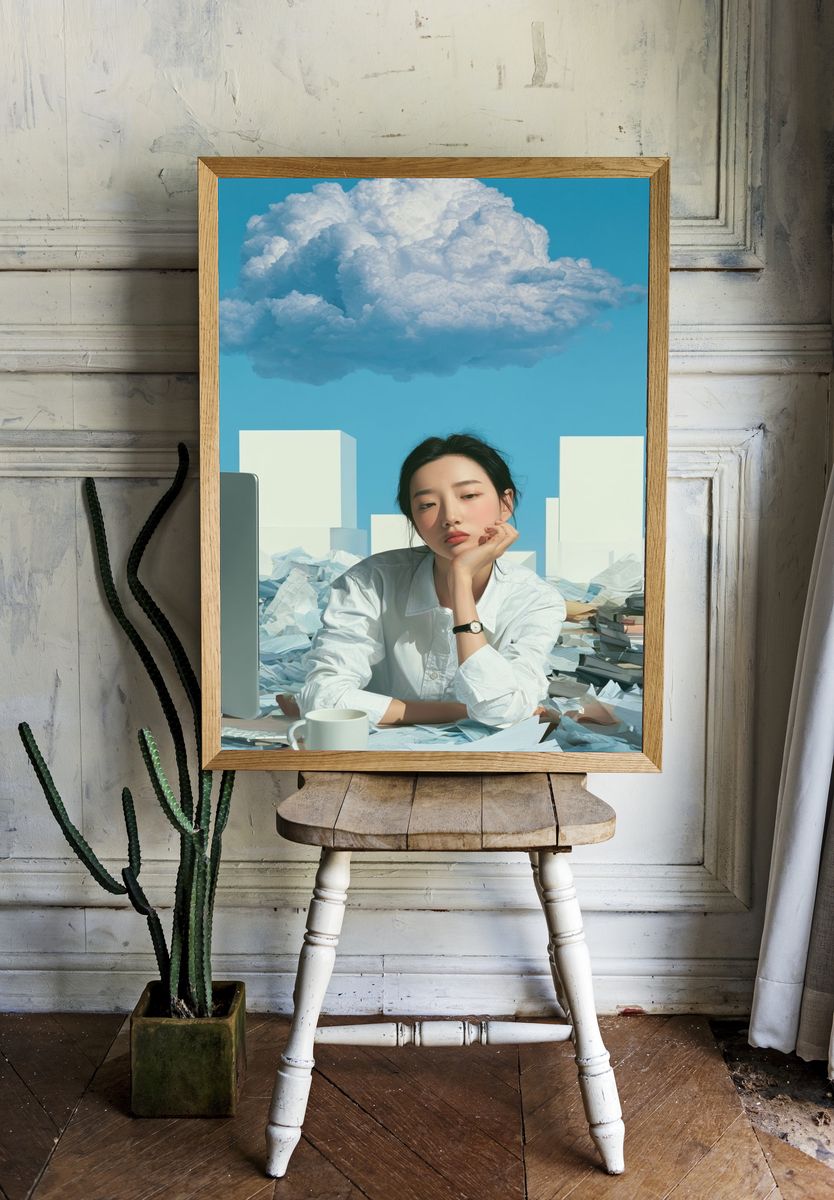 Dreamy Office Cloud Illustration Poster. room preview