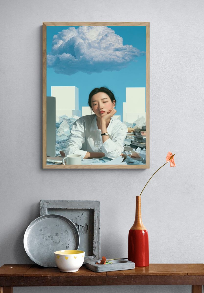 Dreamy Office Cloud Illustration Poster. — room view 3
