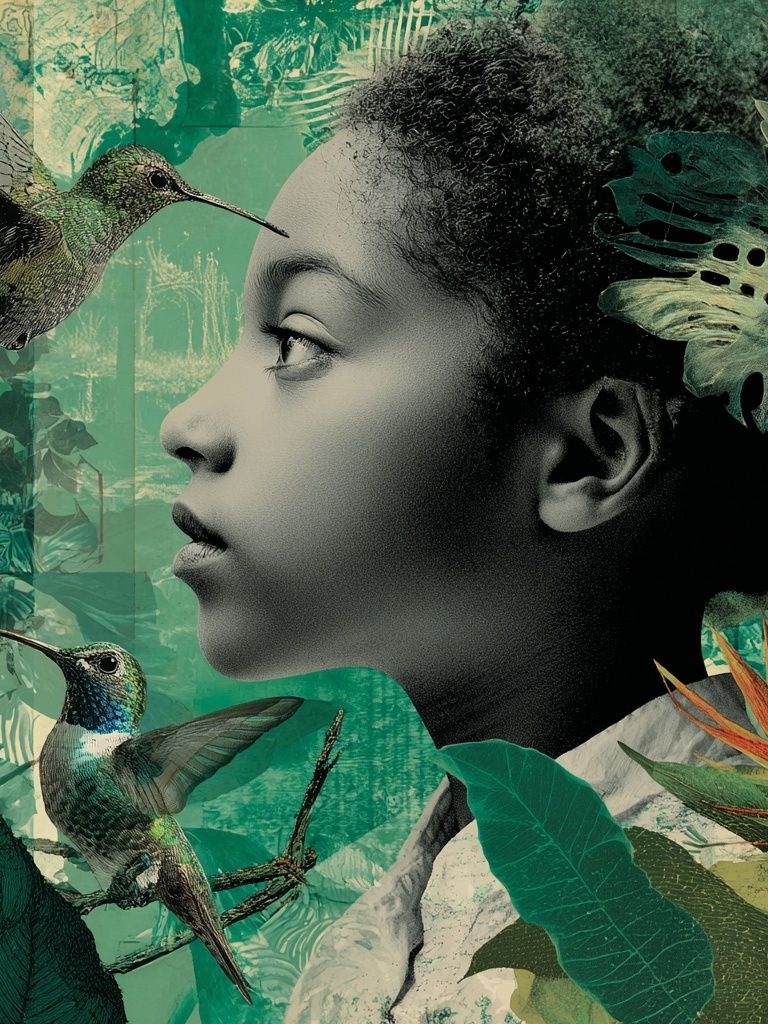 Hummingbird Jungle Portrait Print. poster — illustration art