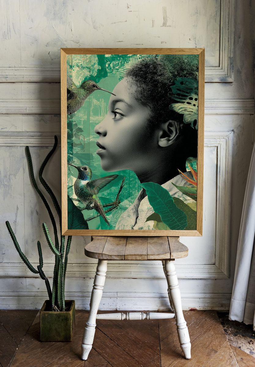 Hummingbird Jungle Portrait Print. — room view 1