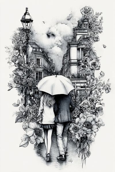 Umbrella Walk in Paris Illustration Poster. poster