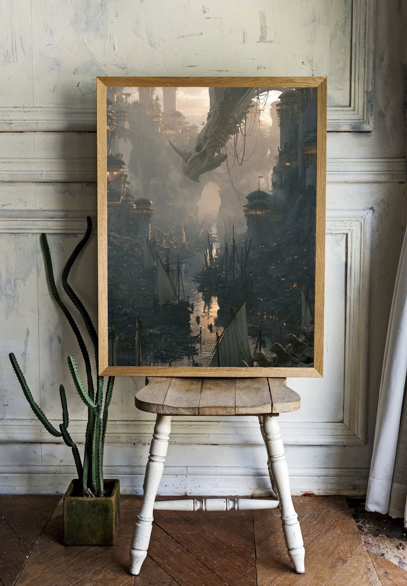 Dragon Harbor Cityscape Print. room preview
