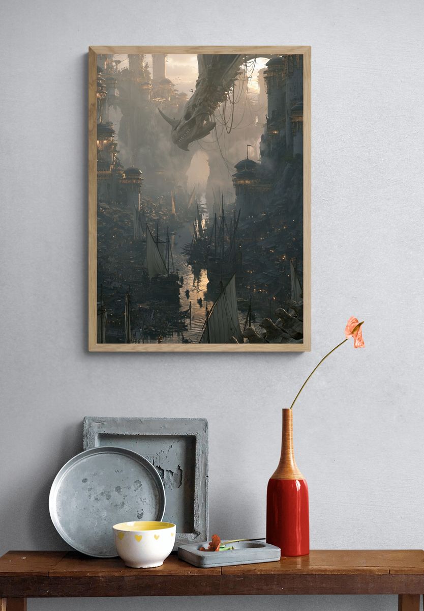 Dragon Harbor Cityscape Print. — room view 3