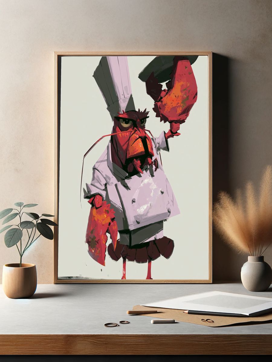 Angry Chef Bird Illustration Poster. — room view 2