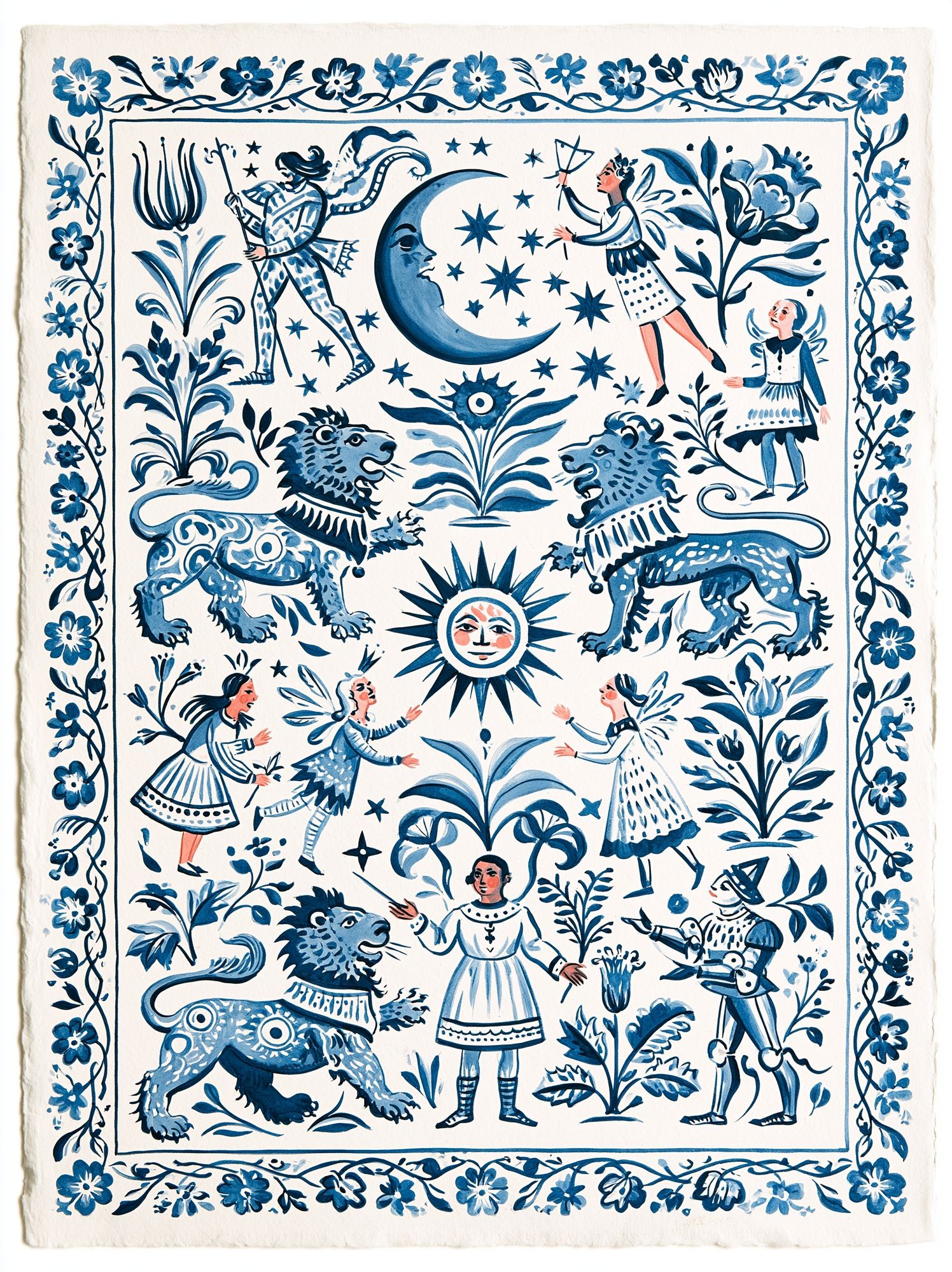 Folk Tale Blue Illustration Poster. poster — illustration art