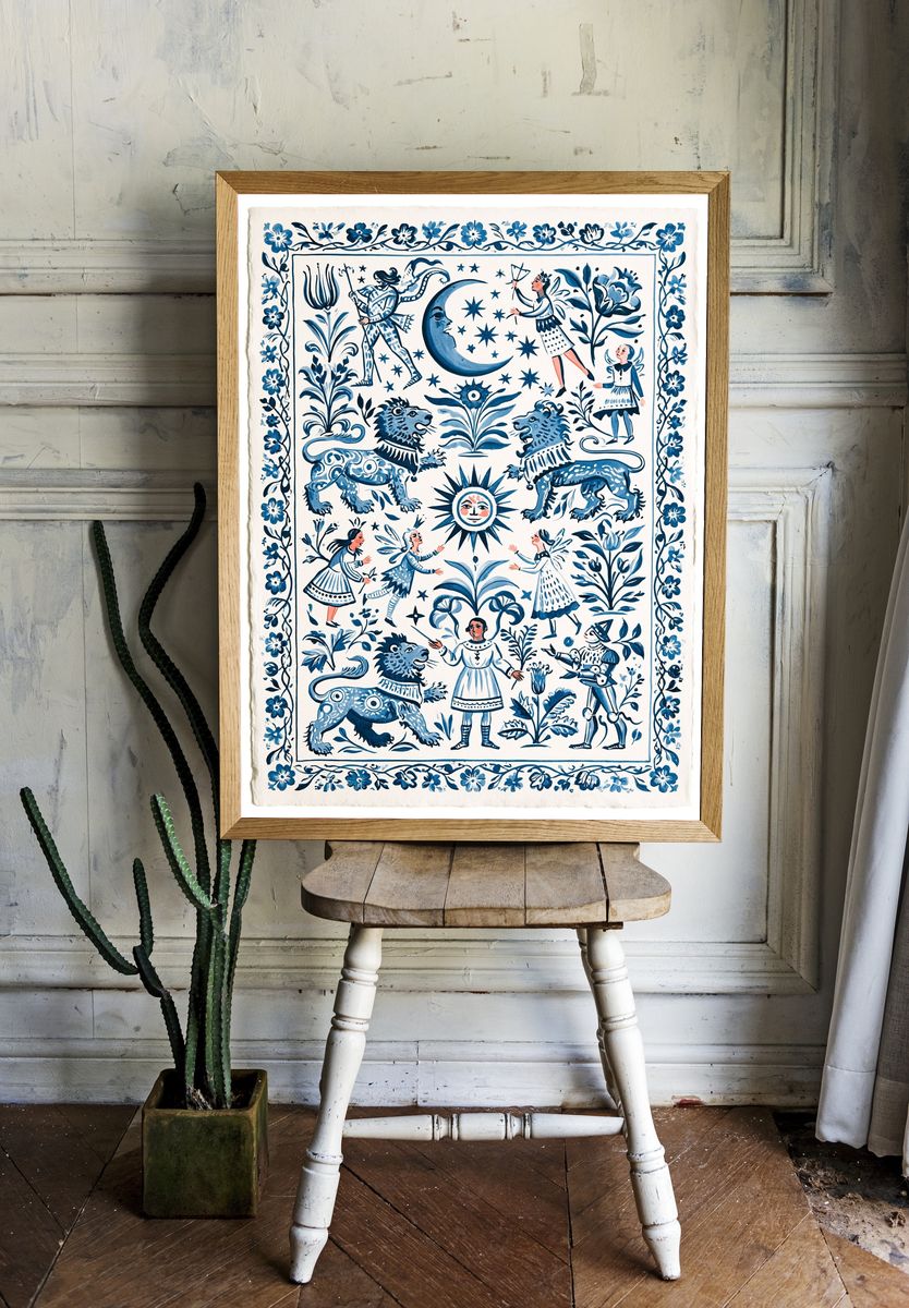 Folk Tale Blue Illustration Poster. — room view 1